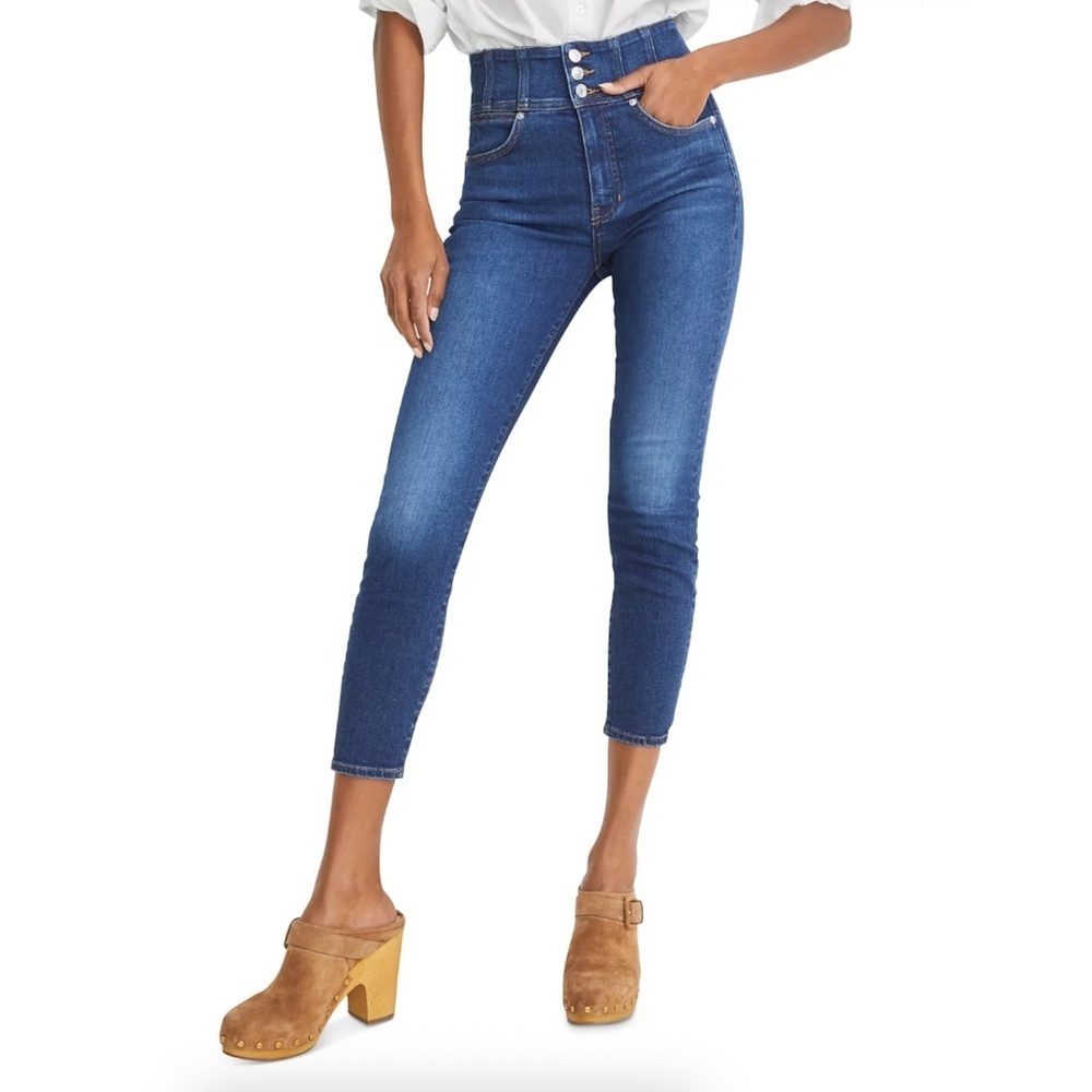 Veronica Beard Katherine Corset High Rise Skinny Leg Jeans in Bright Blue 27